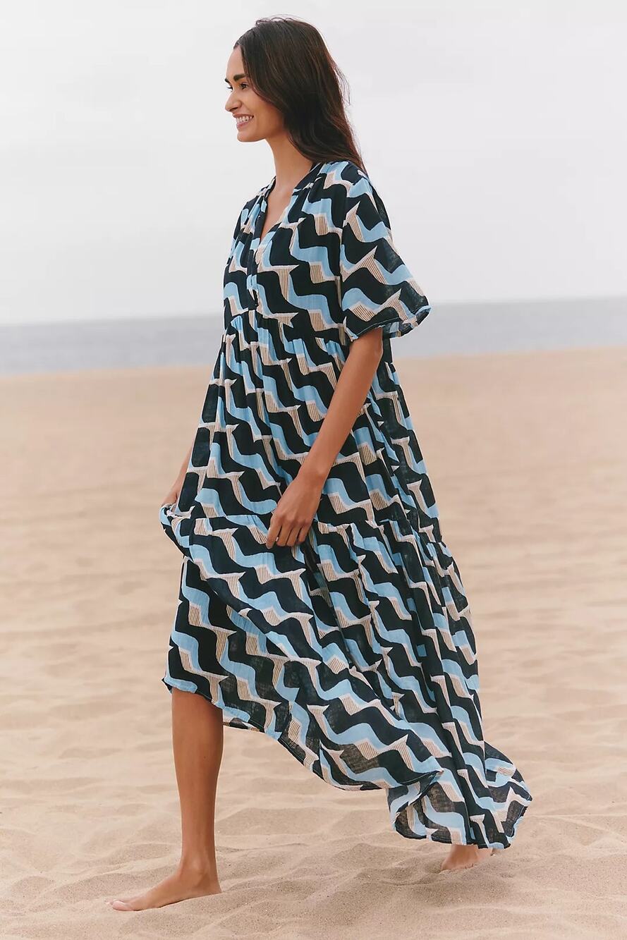 New Anthropologie Celandine The Kallie Flowy Maxi Dress $118 S Blue Resortwear